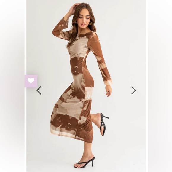 LE LIS Brown and cream mesh abstract print maxi‎ dress size XS - Picture 2 of 16